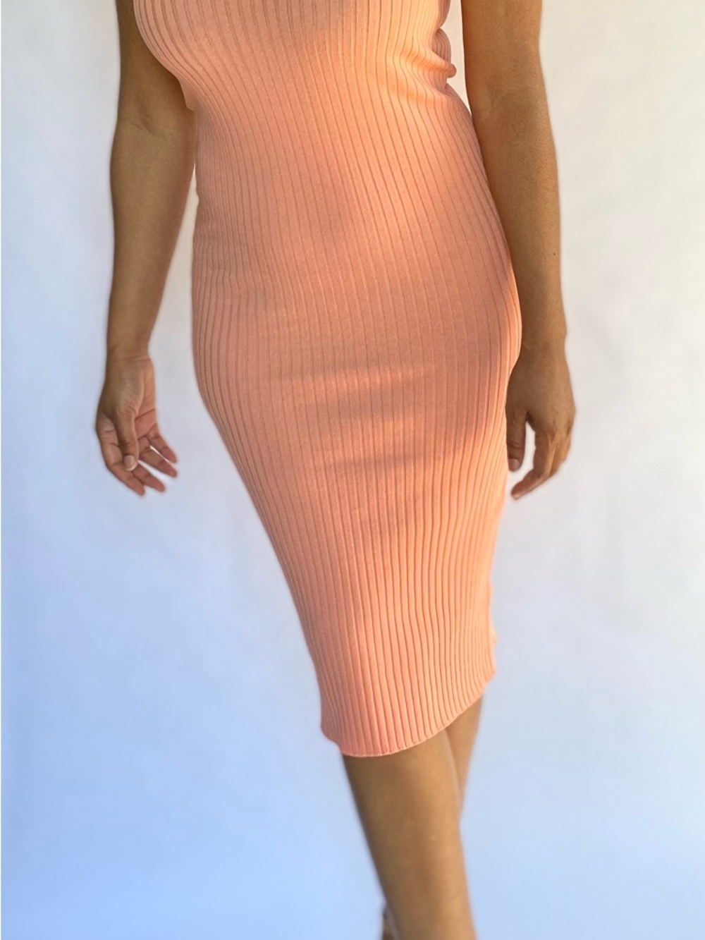 Double Zero Peach Ribbed Midi Dress